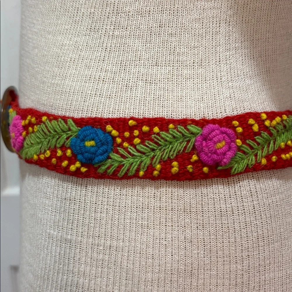 Annie O red wool embroidered floral belt